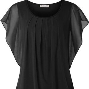 NEW Flutter Short Sleeve Pleated Front Mesh Shirt XXL